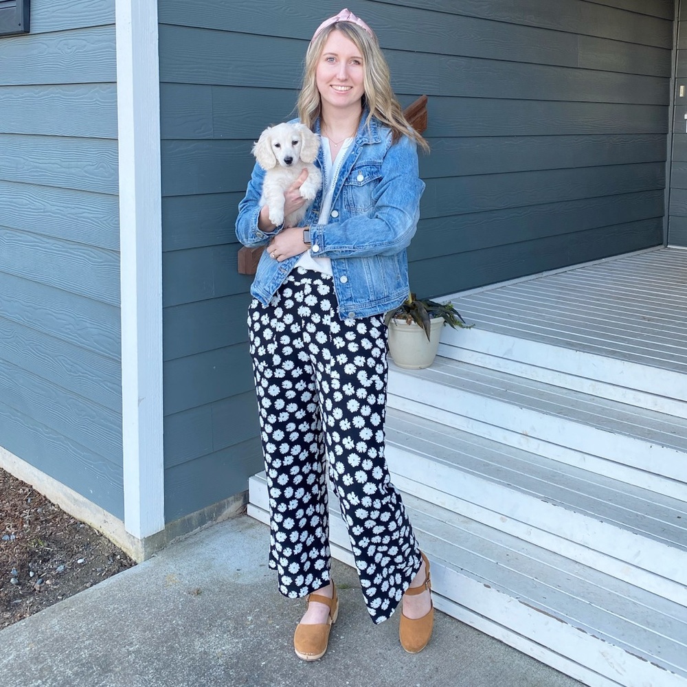 Roolee Black and White Floral Wide Leg Pants